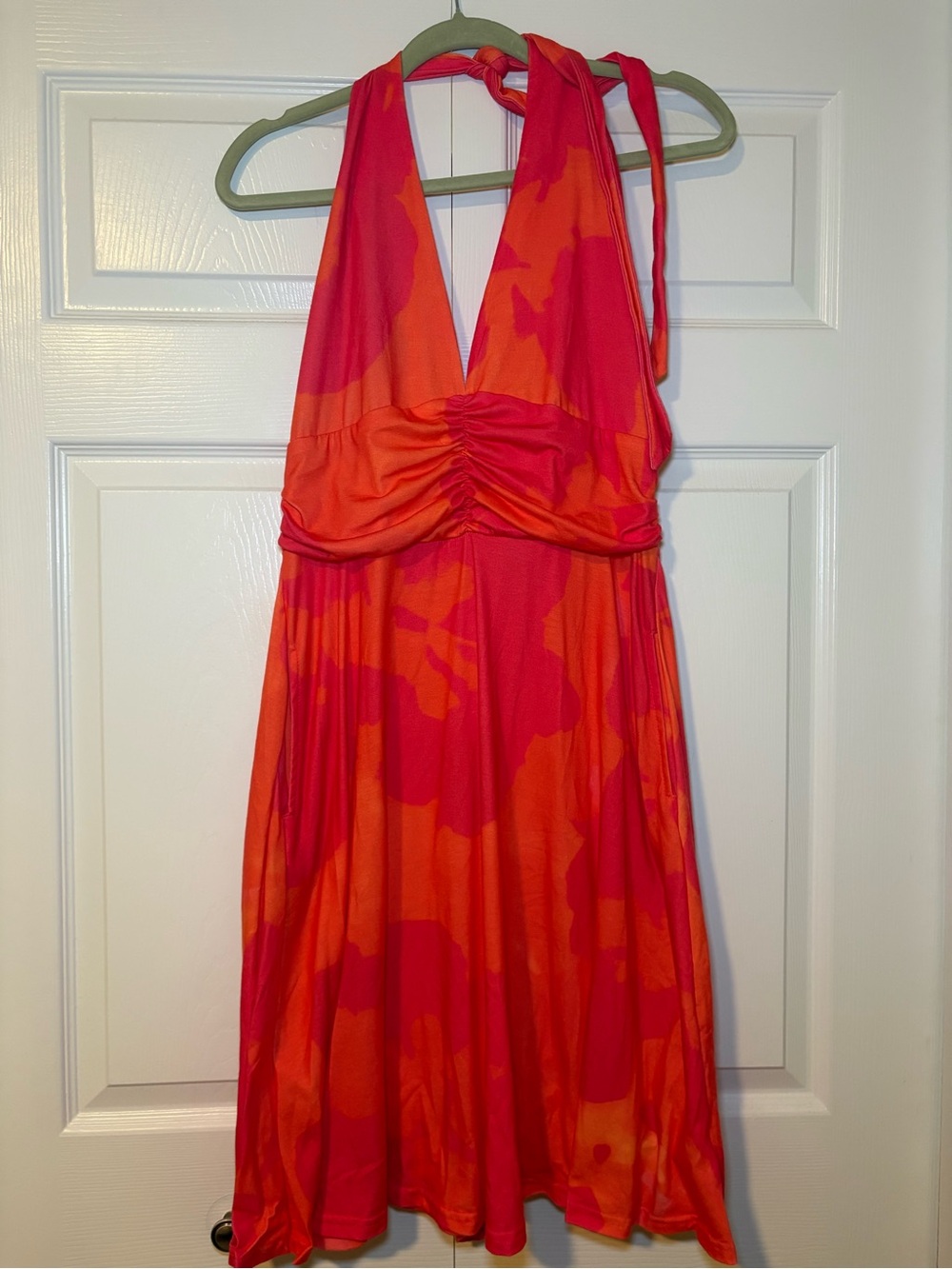 Vibrant Red & Orange Halter Sundress